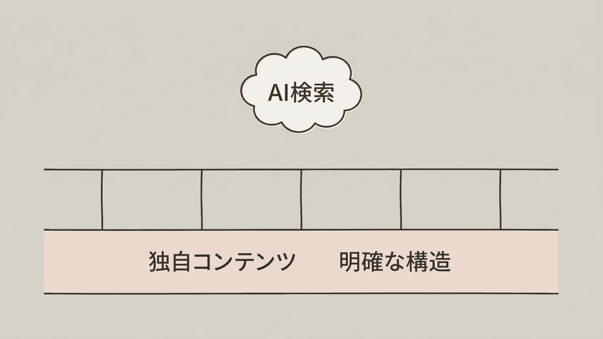 生成AI時代もSEOの基本が土台であり続けることを示す図