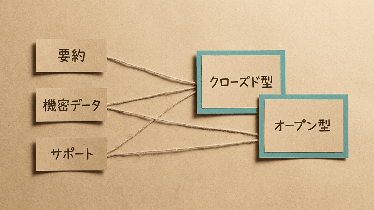 業務の目的から向いているLLMの種類を逆算する選び方フロー図