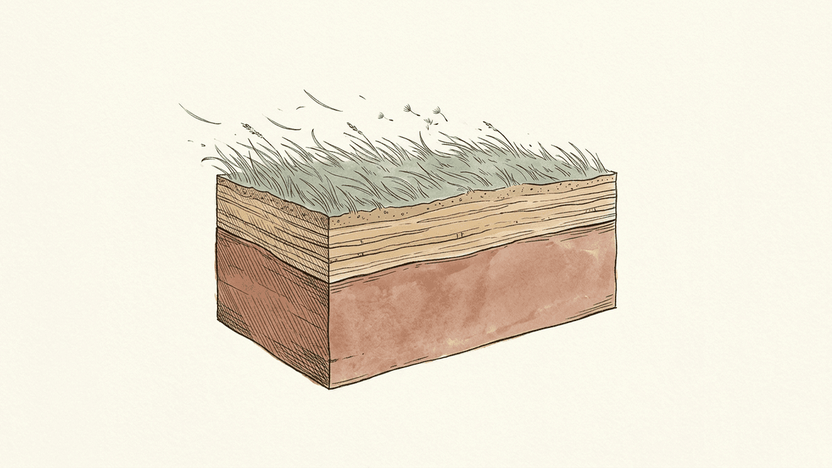 3段に積み上がった層の図が中央にあり、下から順に変わらない層、数年で変わる層、数か月で変わる層というラベルが付いている。各層の右側に有効な期間の目安が添えられ、下の層がいちばん厚く描かれている。