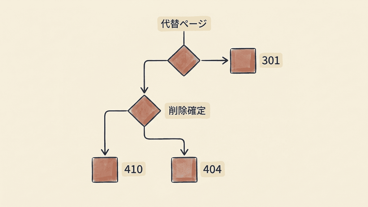 削除するページに対して404・410・301のどれを返すかの判断フロー