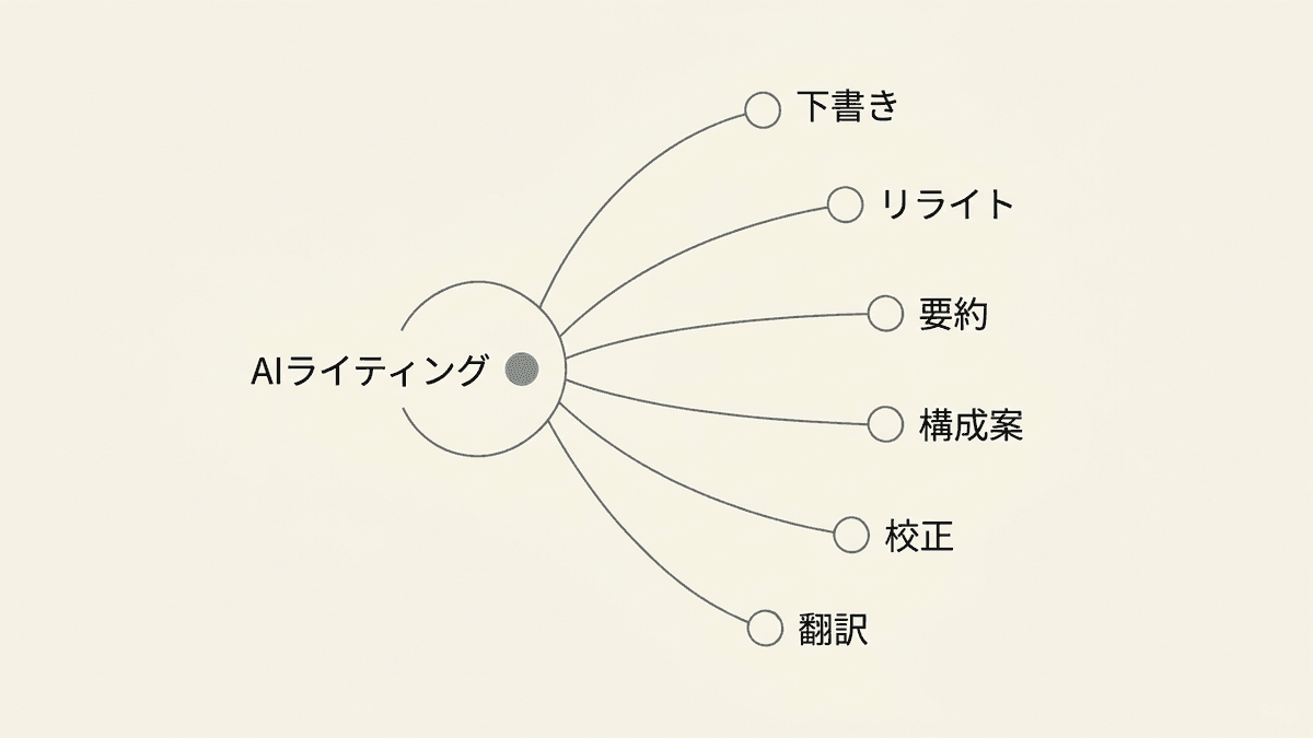 AIライティングでできる作業の広がりを示した図解