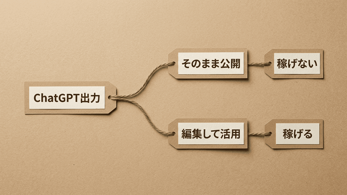 同じChatGPTの出力が、扱い方で稼げる道と稼げない道に分かれる分岐図
