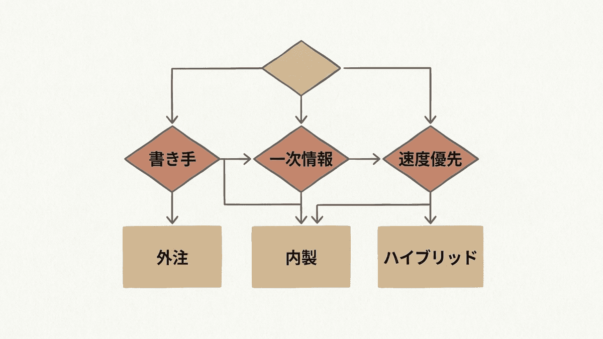 外注と内製の使い分けを判断するフロー図