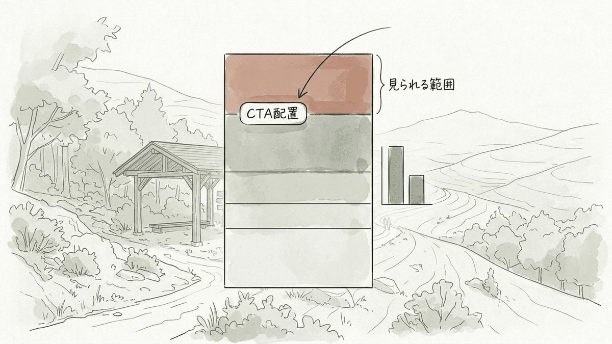 ページの閲覧時間の分布とCTAエリアを置く位置の関係を示した図