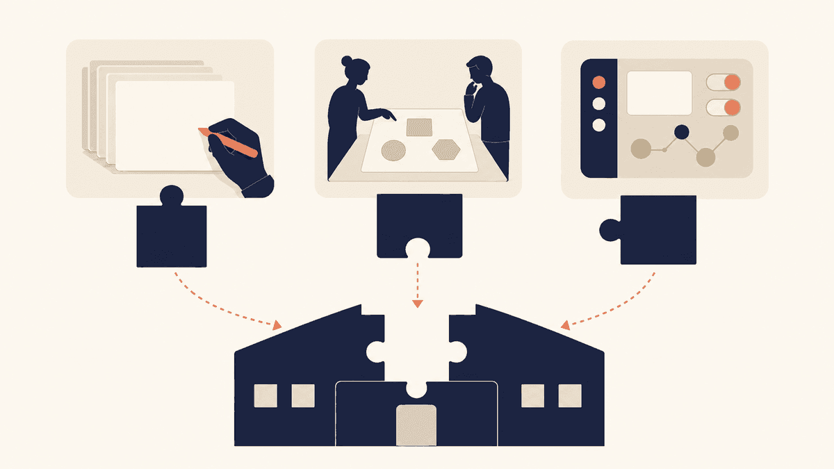 GEO対策会社の3タイプと自社に足りない機能を対応づけた図