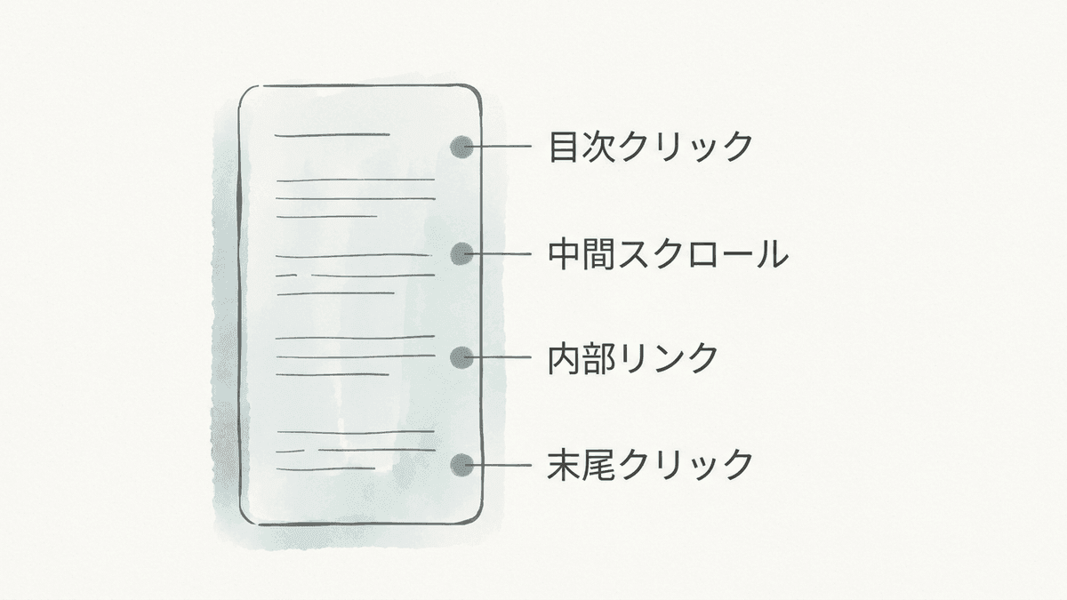 記事ページで計測できる読者の行動を示した図
