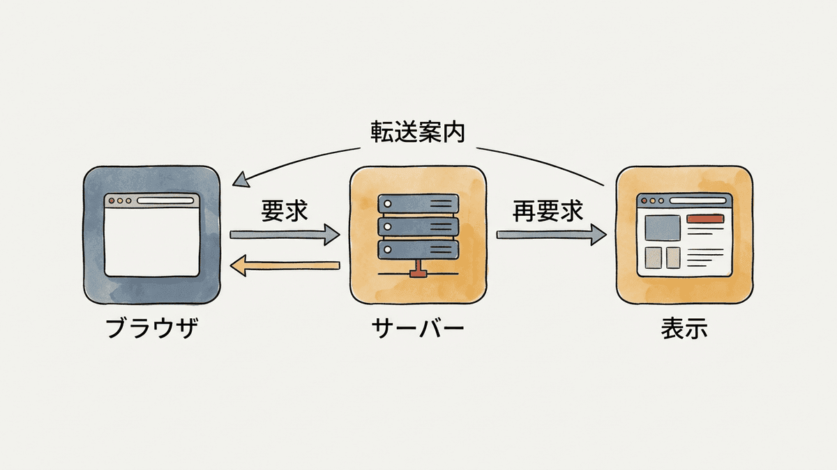 302リダイレクトが返るときのブラウザとサーバーのやり取り
