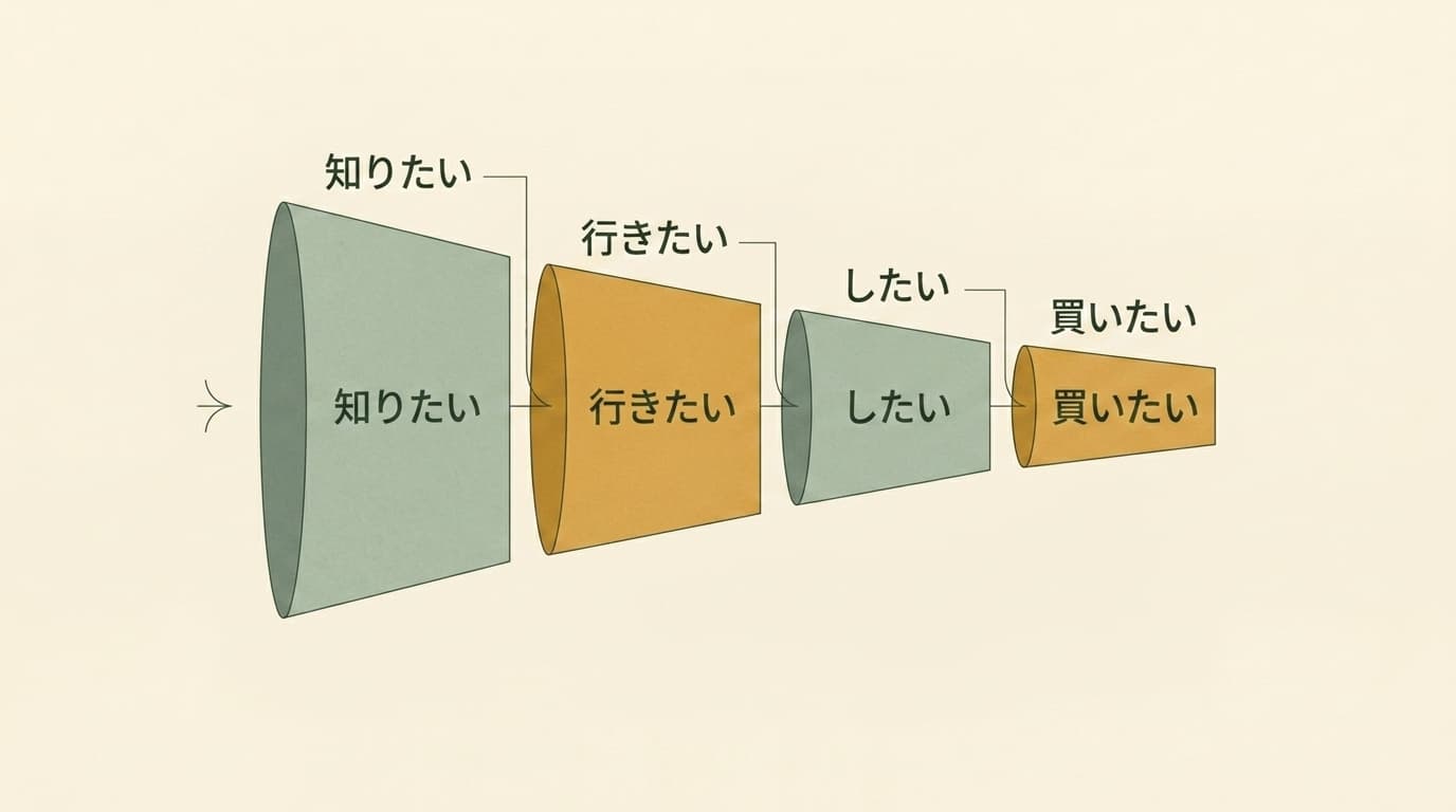 Know・Go・Do・Buyの4分類と検討段階の関係を示した図