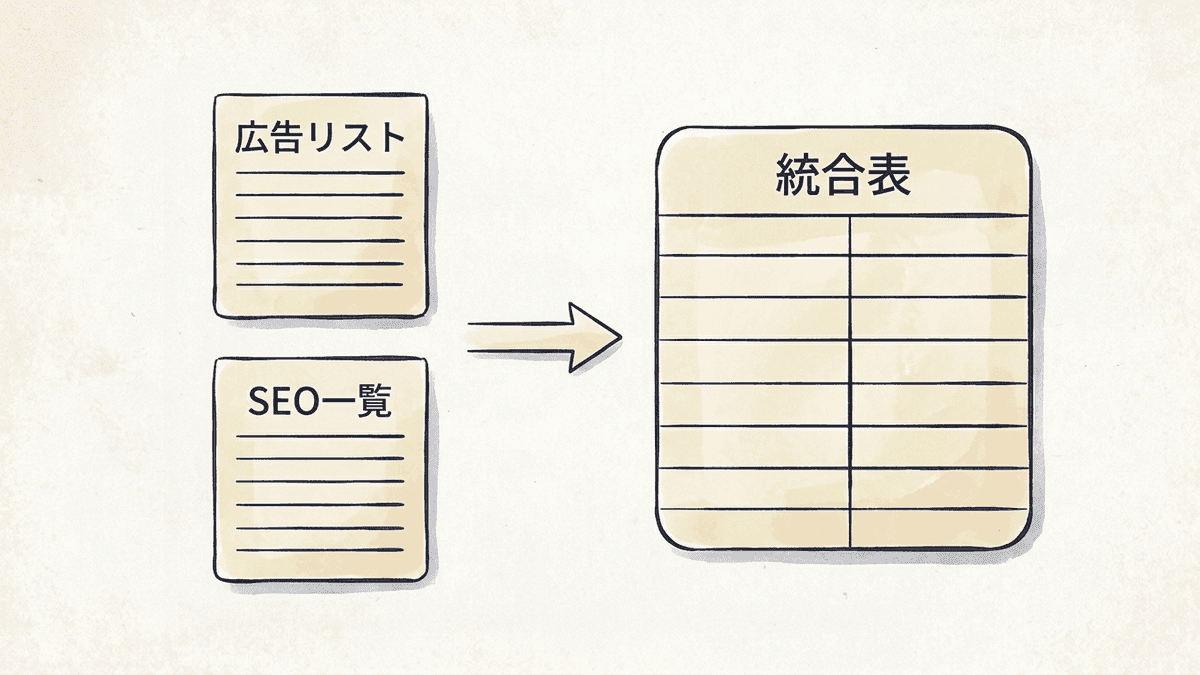 キーワード管理が分かれている状態と1枚に統合した状態を比べた図