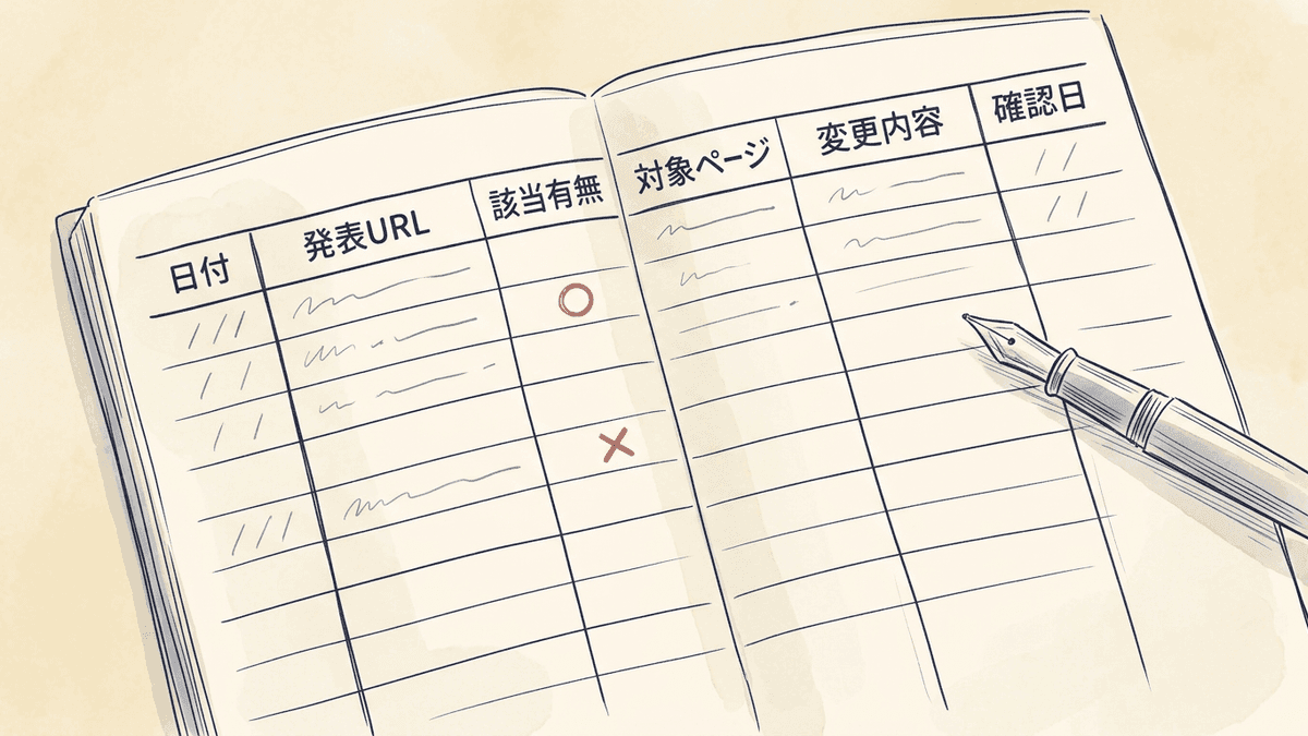 SEO情報を1行で記録する型の図