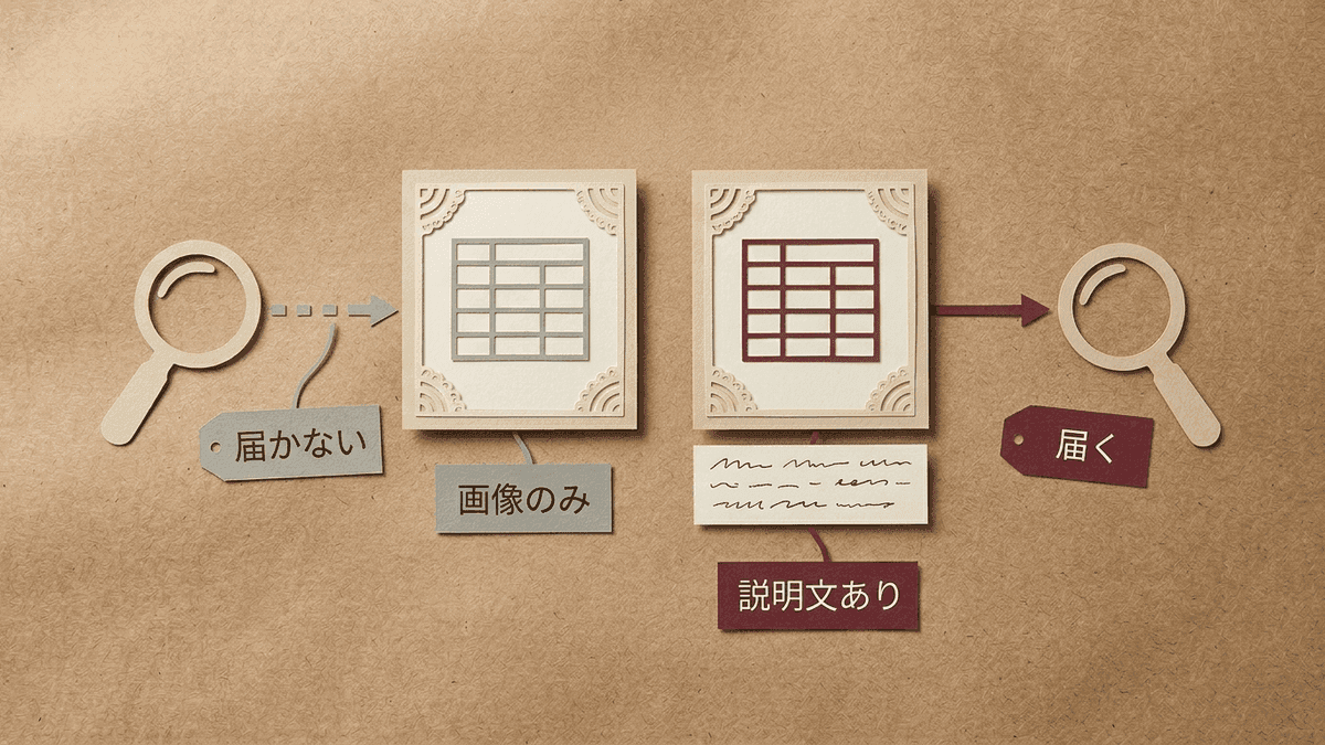 代替テキストと画像に焼き込んだ文字の違いを示した図